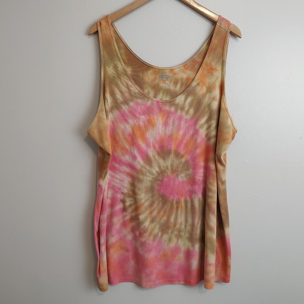 Old Navy Tie Dyed Ribbed First-Layer Tank Top Yellow, Pink, Orange, and Brown 4X